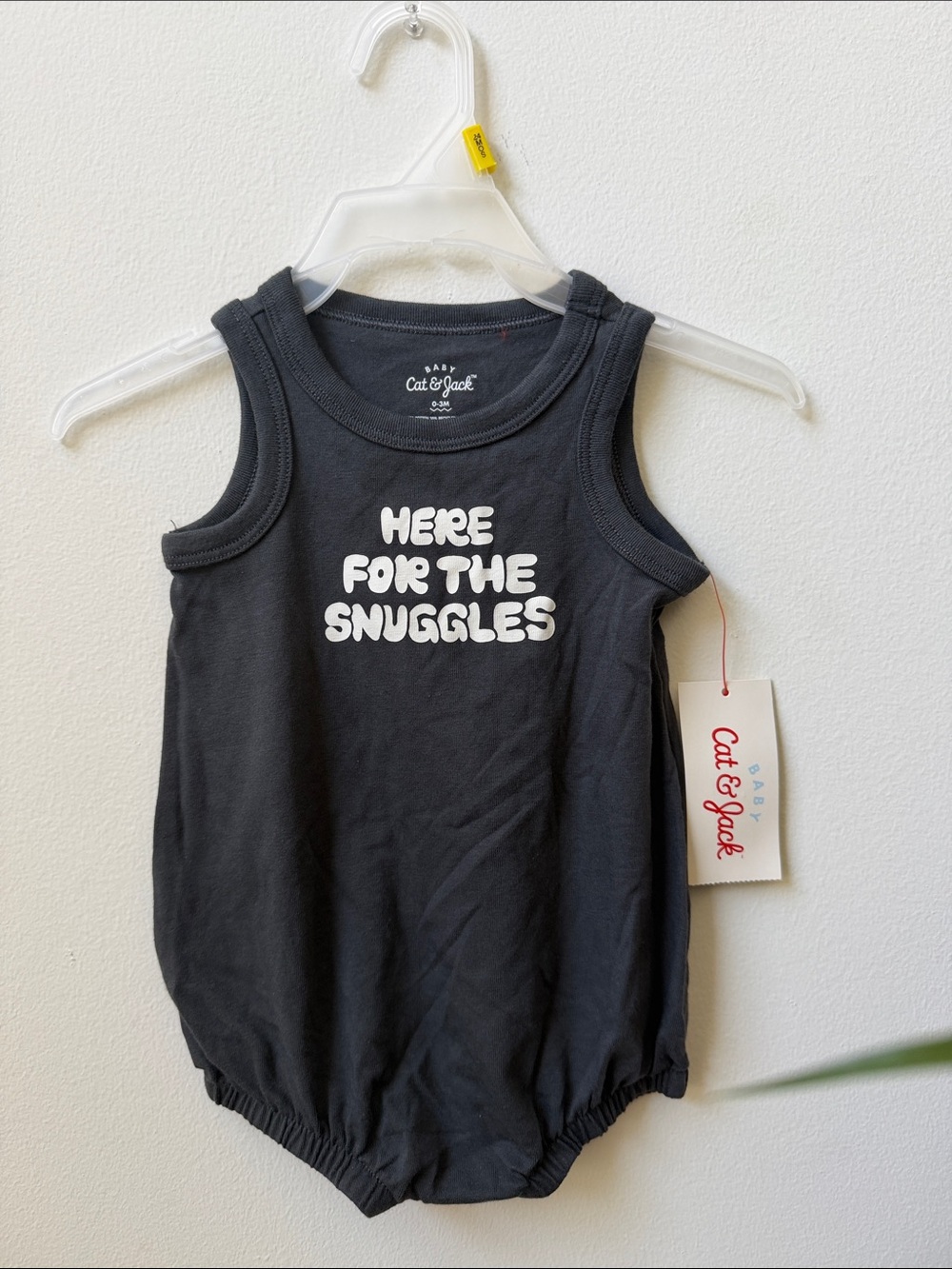Cat & Jack Black Baby Tank Romper with "Here for the Snuggles" Print
